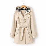 STRUCTURED HOODED WOOL-BLEND COAT | BELTED CUT | URBAN ELEGANCE