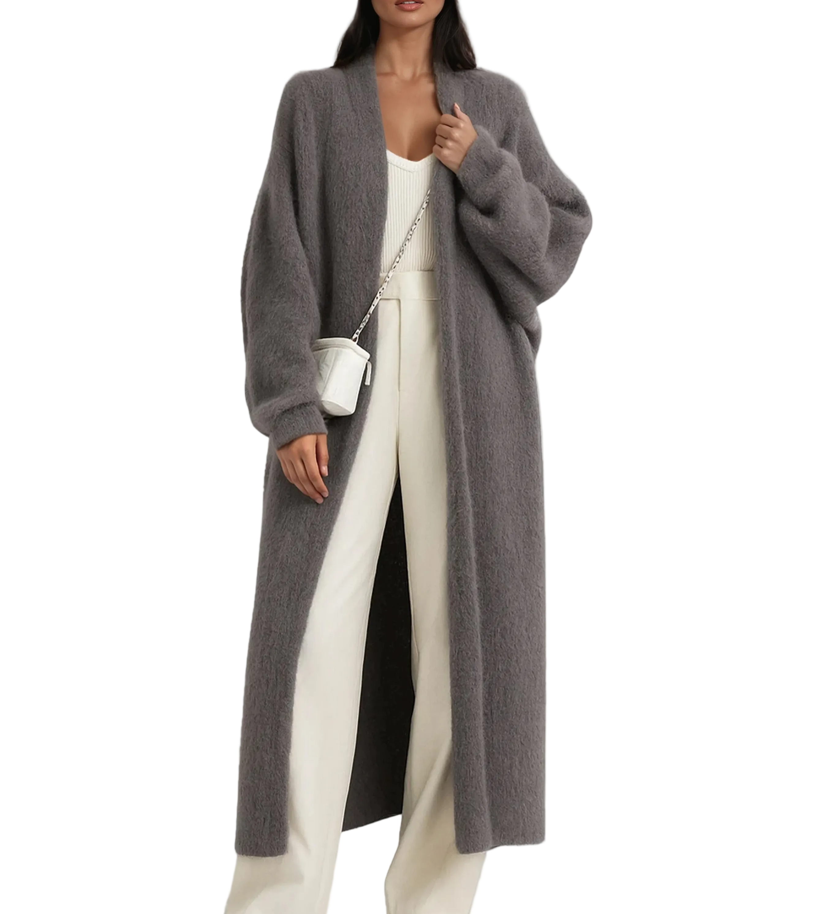 Luna Fashion House | Long Open Wool Cardigan - Women's Soft Knit Sweater