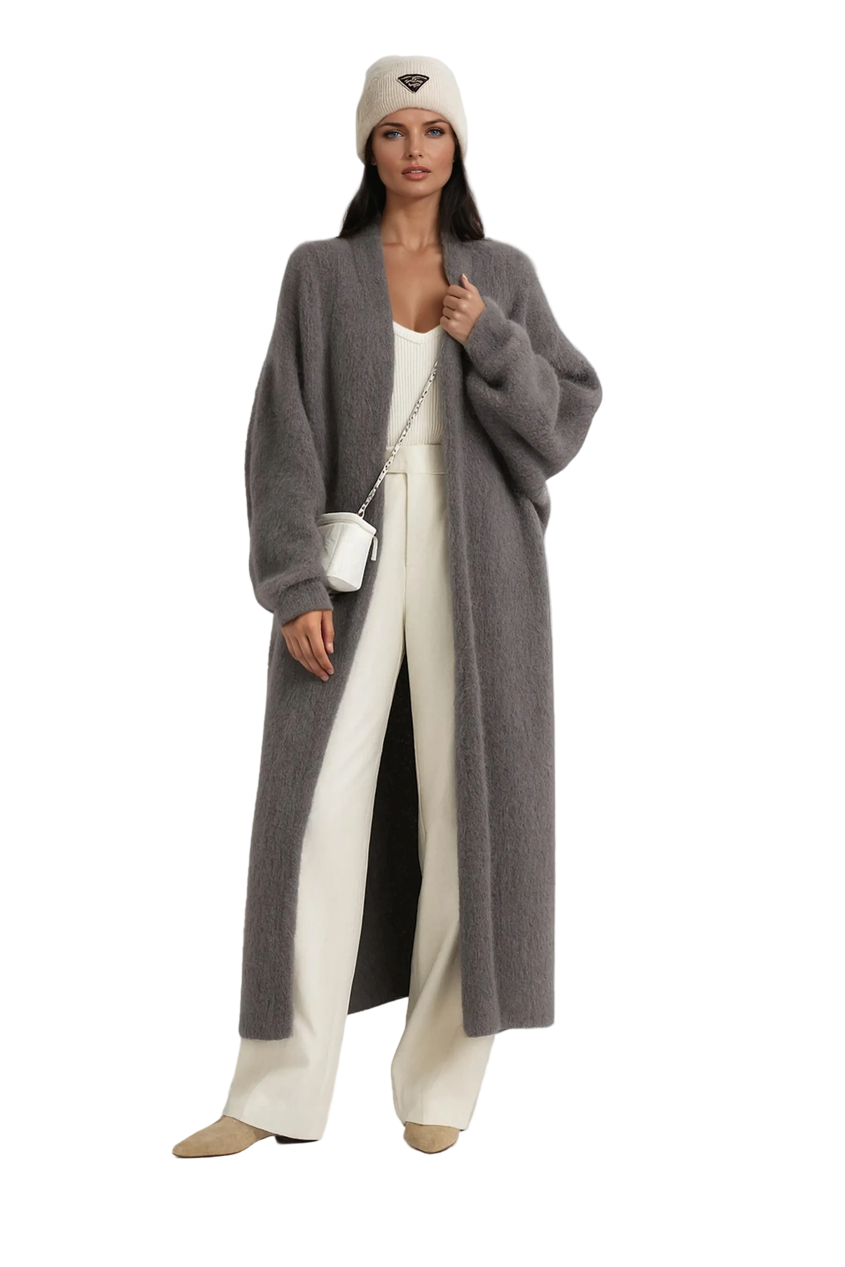 Luna Fashion House | Long Open Wool Cardigan - Women's Soft Knit Sweater