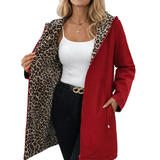 REVERSIBLE HOODED COAT WITH LEOPARD PRINT