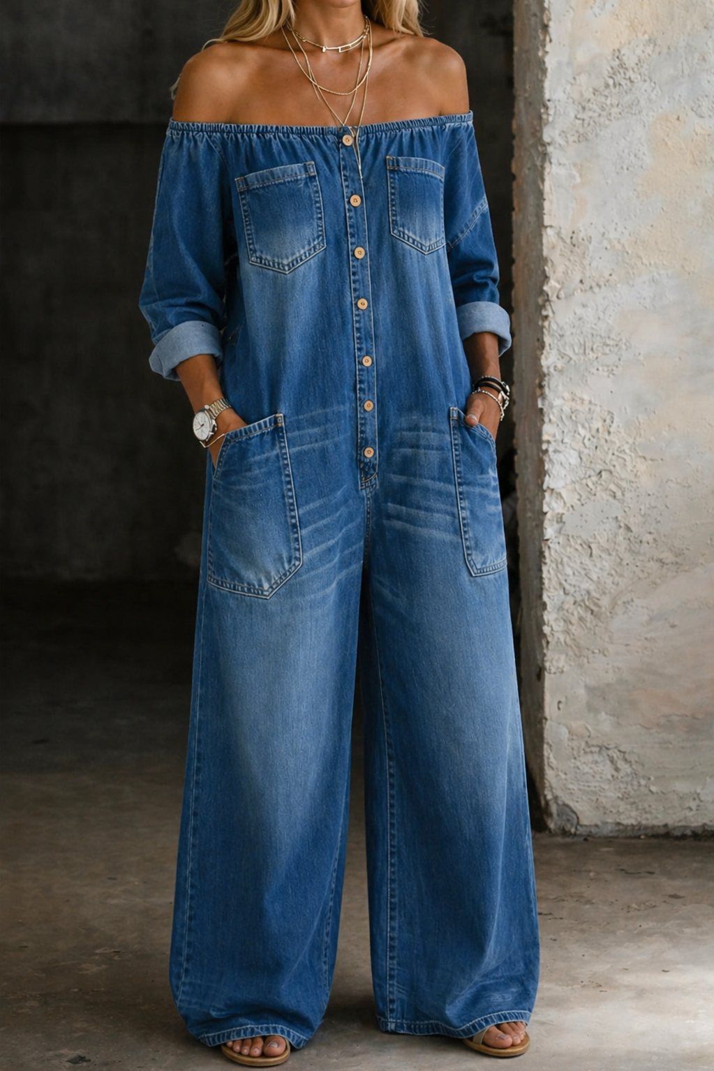 OFF SHOULDER LONG SLEEVE JUMPSUIT