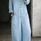 RELAXED WIDE-LEG UTILITY DENIM JUMPSUIT
