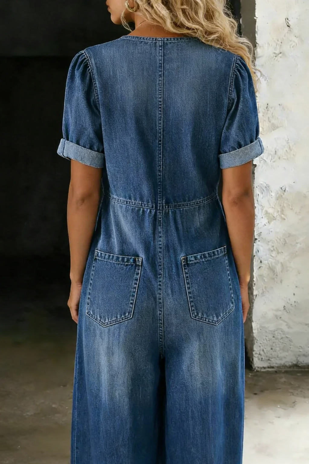 RELAXED TIE-FRONT DENIM JUMPSUIT