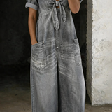 RELAXED TIE-FRONT DENIM JUMPSUIT