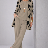 TAUPE WITH BLACK PRINT THREE-PIECE SET