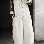 LEOPARD CONTRAST WIDE-LEG DENIM JUMPSUIT