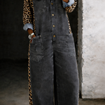 LEOPARD CONTRAST WIDE-LEG DENIM JUMPSUIT