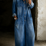 RELAXED WIDE-LEG UTILITY DENIM JUMPSUIT