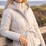 PUFFER JACKET WITH HOOD AND BELT