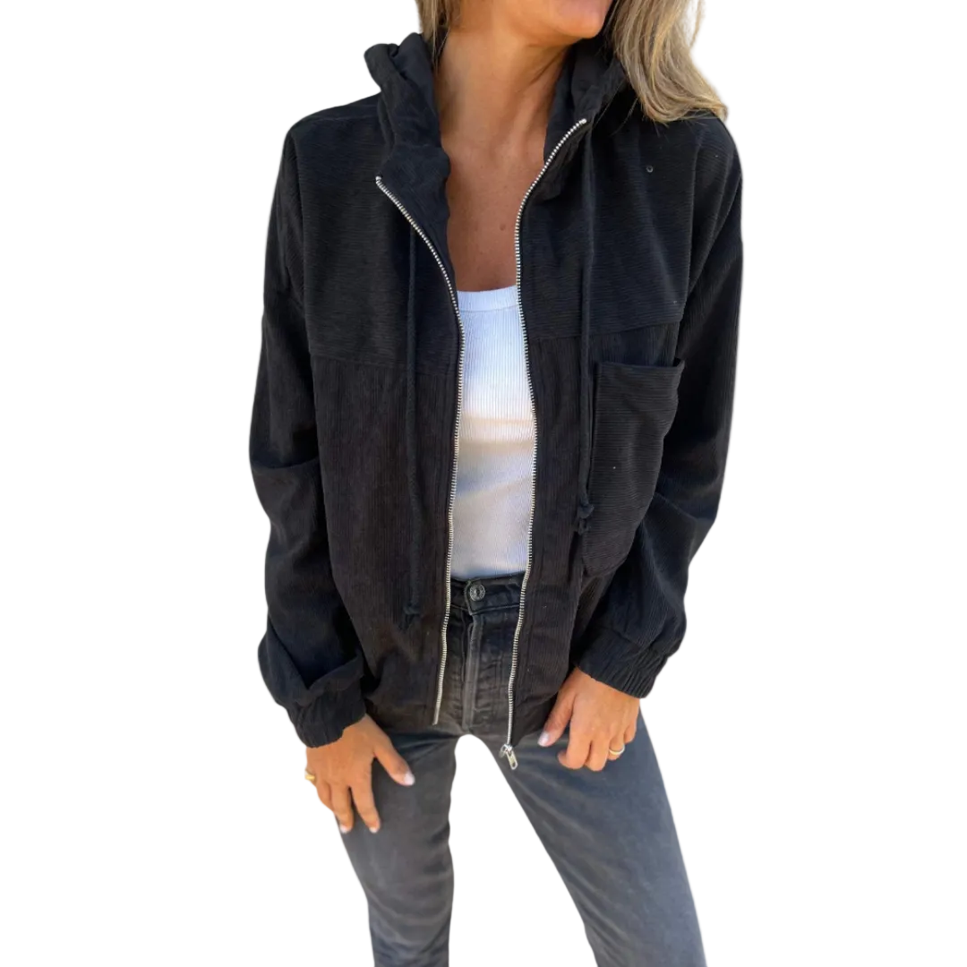 VELVET JACKET WITH HOOD AND ZIP