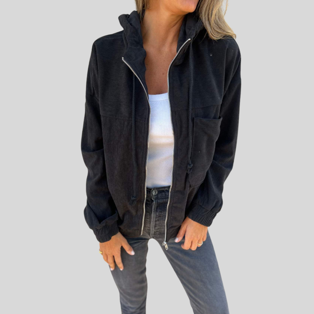 VELVET JACKET WITH HOOD AND ZIP