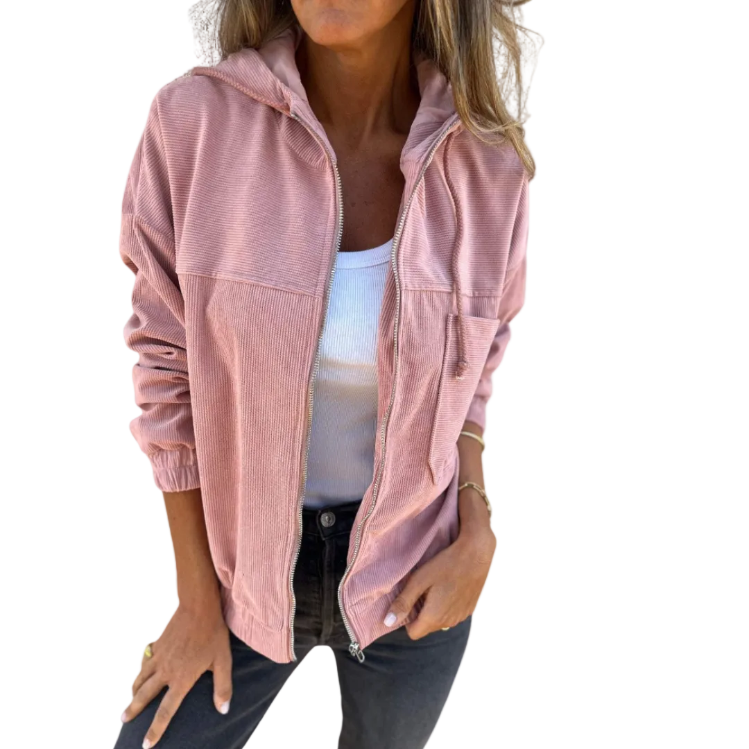VELVET JACKET WITH HOOD AND ZIP
