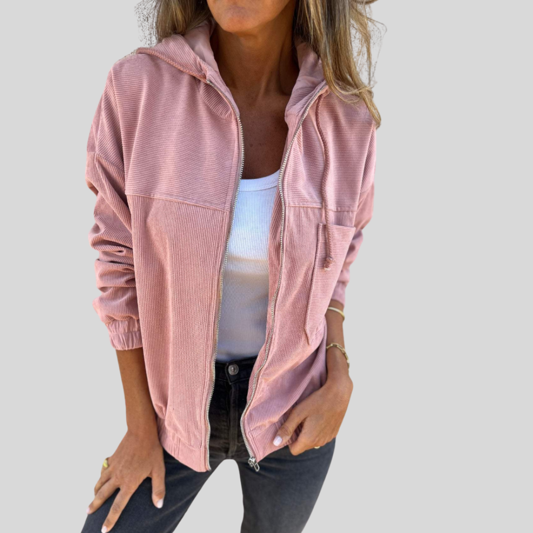 VELVET JACKET WITH HOOD AND ZIP