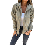 VELVET JACKET WITH HOOD AND ZIP