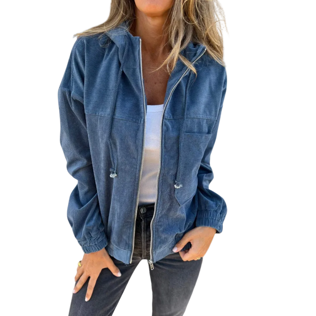 VELVET JACKET WITH HOOD AND ZIP