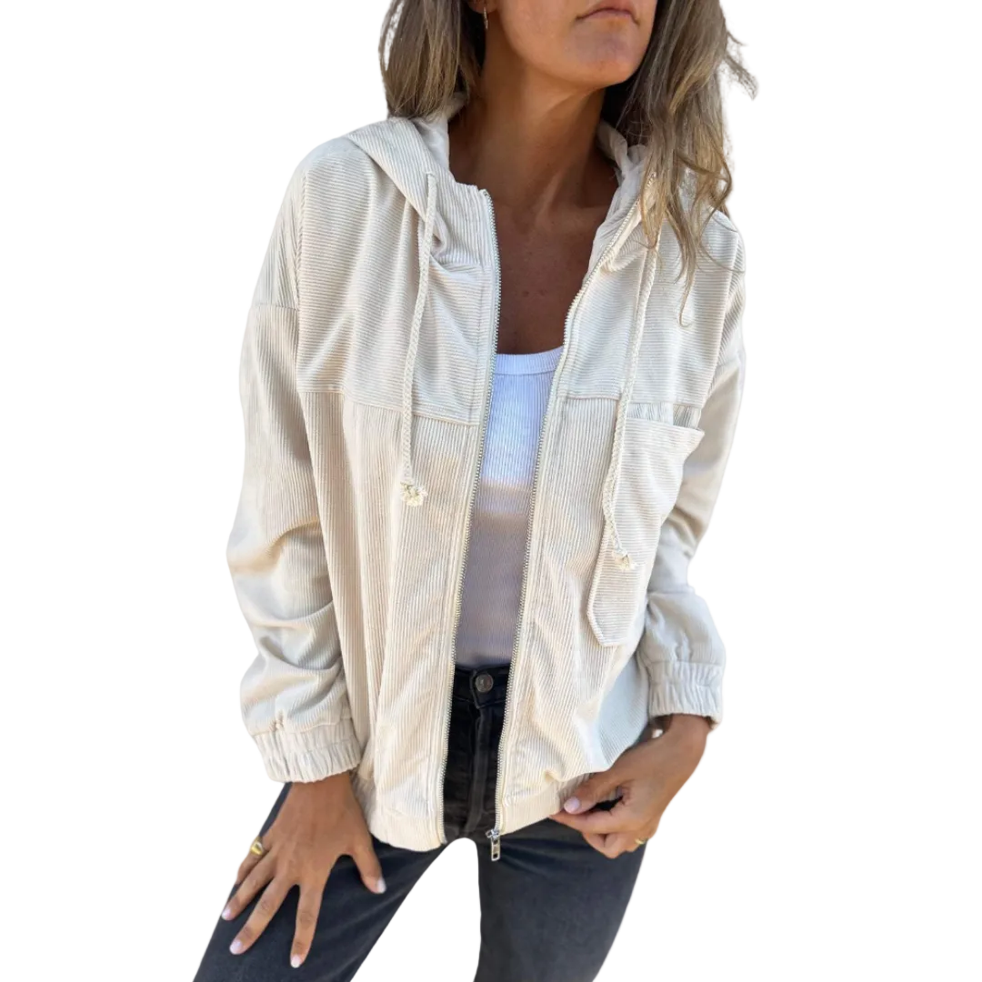 VELVET JACKET WITH HOOD AND ZIP