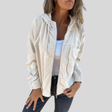VELVET JACKET WITH HOOD AND ZIP