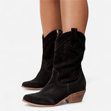 WESTERN SUEDE ANKLE BOOTS WITH BLOCK HEEL