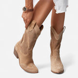 WESTERN SUEDE ANKLE BOOTS WITH BLOCK HEEL