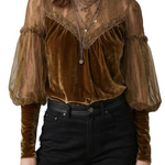 Elayssia – Sheer lace detail – Velvet turtleneck blouse