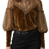 Elayssia – Sheer lace detail – Velvet turtleneck blouse