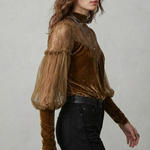 Elayssia – Sheer lace detail – Velvet turtleneck blouse