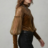 Elayssia – Sheer lace detail – Velvet turtleneck blouse