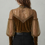Elayssia – Sheer lace detail – Velvet turtleneck blouse