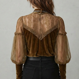 Elayssia – Sheer lace detail – Velvet turtleneck blouse