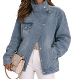 VINTAGE WASHED ASYMMETRIC JACKET WITH HIGH NECK