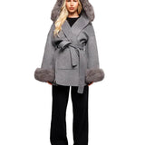 SHORT WOOL JACKET WITH LUXURY FAUX-FUR CUFFS