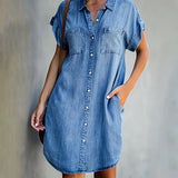 CASUAL BUTTON DENIM SHIRT DRESS
