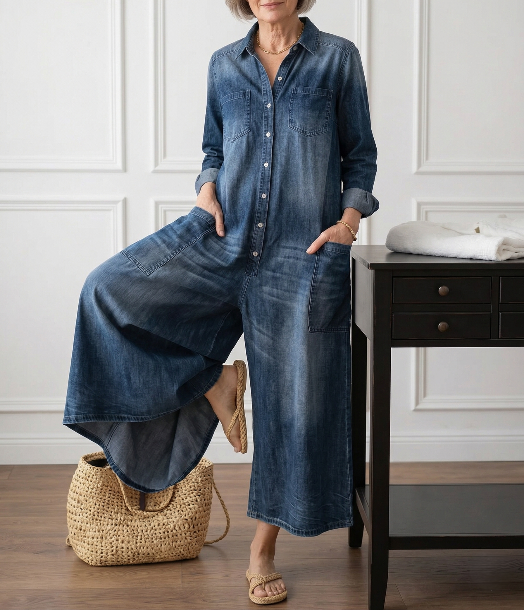RELAXED WIDE-LEG DENIM JUMPSUIT