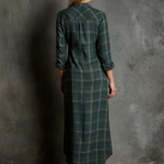 Women's Plaid Lapel Single-Breasted Shirt Maxi Dress MDA1249H1Y