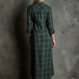 Women's Plaid Lapel Single-Breasted Shirt Maxi Dress MDA1249H1Y