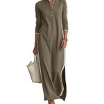 Women's Minimalist White-trimmed Button-down Collar Sweatshirt Dress Maxi Dress MDA0958L0Y