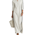 Women's Minimalist White-trimmed Button-down Collar Sweatshirt Dress Maxi Dress MDA0958L0Y