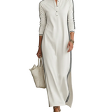 Women's Minimalist White-trimmed Button-down Collar Sweatshirt Dress Maxi Dress MDA0958L0Y