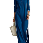 Women's Minimalist White-trimmed Button-down Collar Sweatshirt Dress Maxi Dress MDA0958L0Y