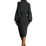 Women's Charcoal Chic Knit Turtleneck Oversized Knit Midi Dress MDA1624J6I