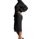 Women's Charcoal Chic Knit Turtleneck Oversized Knit Midi Dress MDA1624J6I