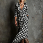 Women's Plaid Lapel Single-Breasted Shirt Maxi Dress MDA1249H1Y