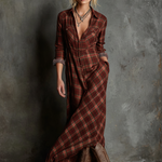 Women's Plaid Lapel Single-Breasted Shirt Maxi Dress MDA1249H1Y