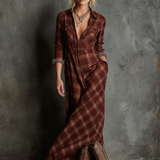 Women's Plaid Lapel Single-Breasted Shirt Maxi Dress MDA1249H1Y