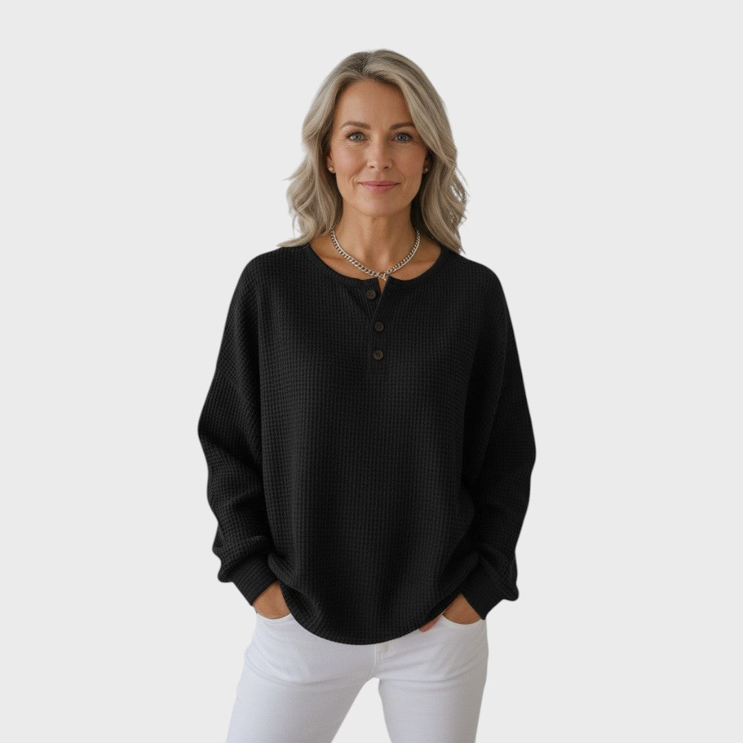 Helle | Waffle Knit Sweater with Buttons