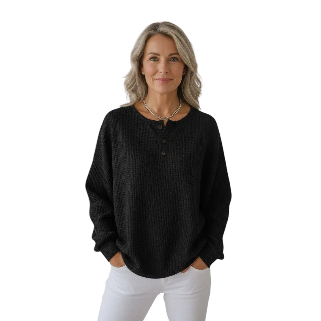 Helle | Waffle Knit Sweater with Buttons