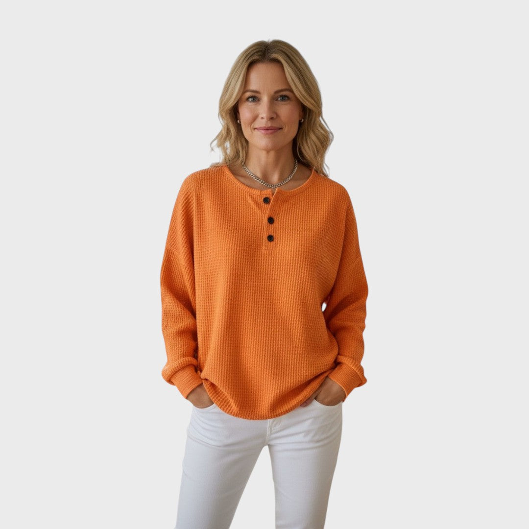 Helle | Waffle Knit Sweater with Buttons
