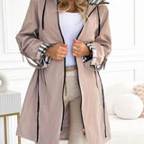 Hooded Plaid Print Long Trench Coat