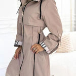 Hooded Plaid Print Long Trench Coat