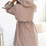 Hooded Plaid Print Long Trench Coat